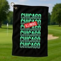 Chicago Illinois Typography Golf Towel thumb 1