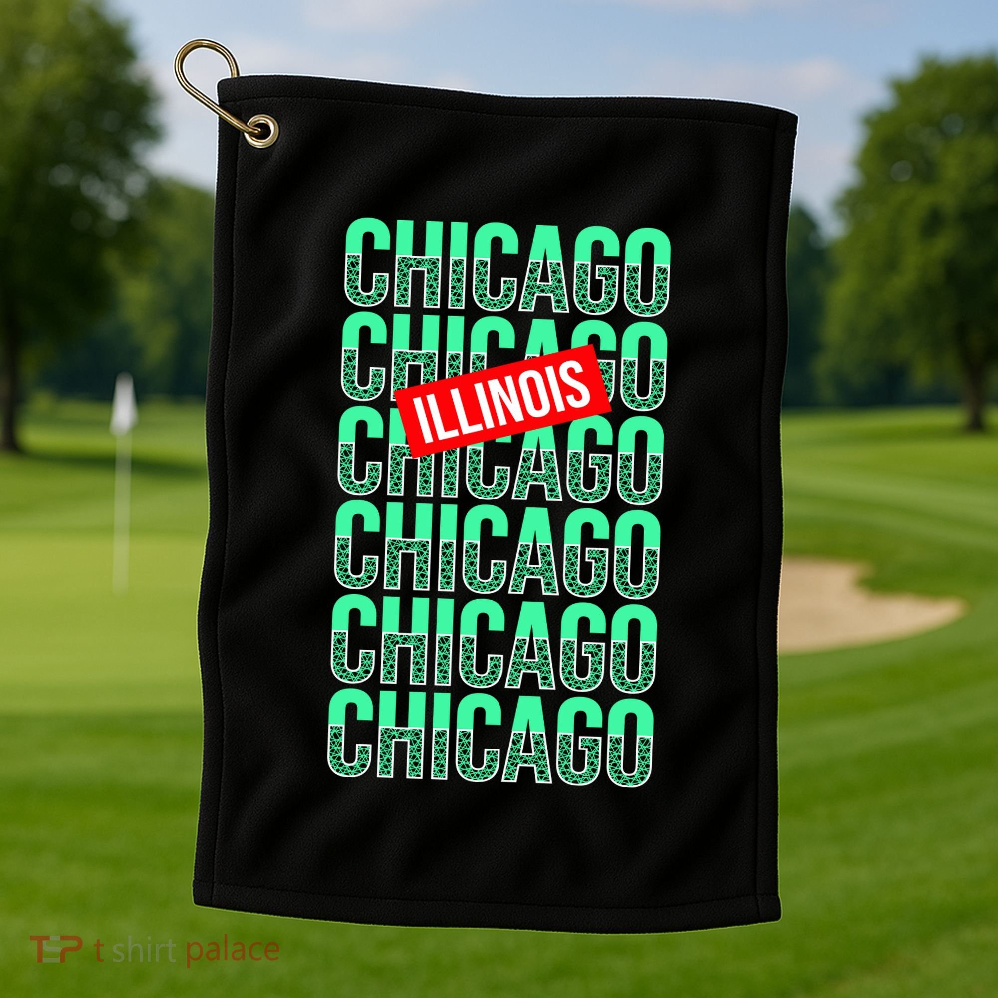 Chicago Illinois Typography Golf Towel