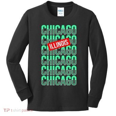 Chicago Illinois Typography Kids Long Sleeve Shirt