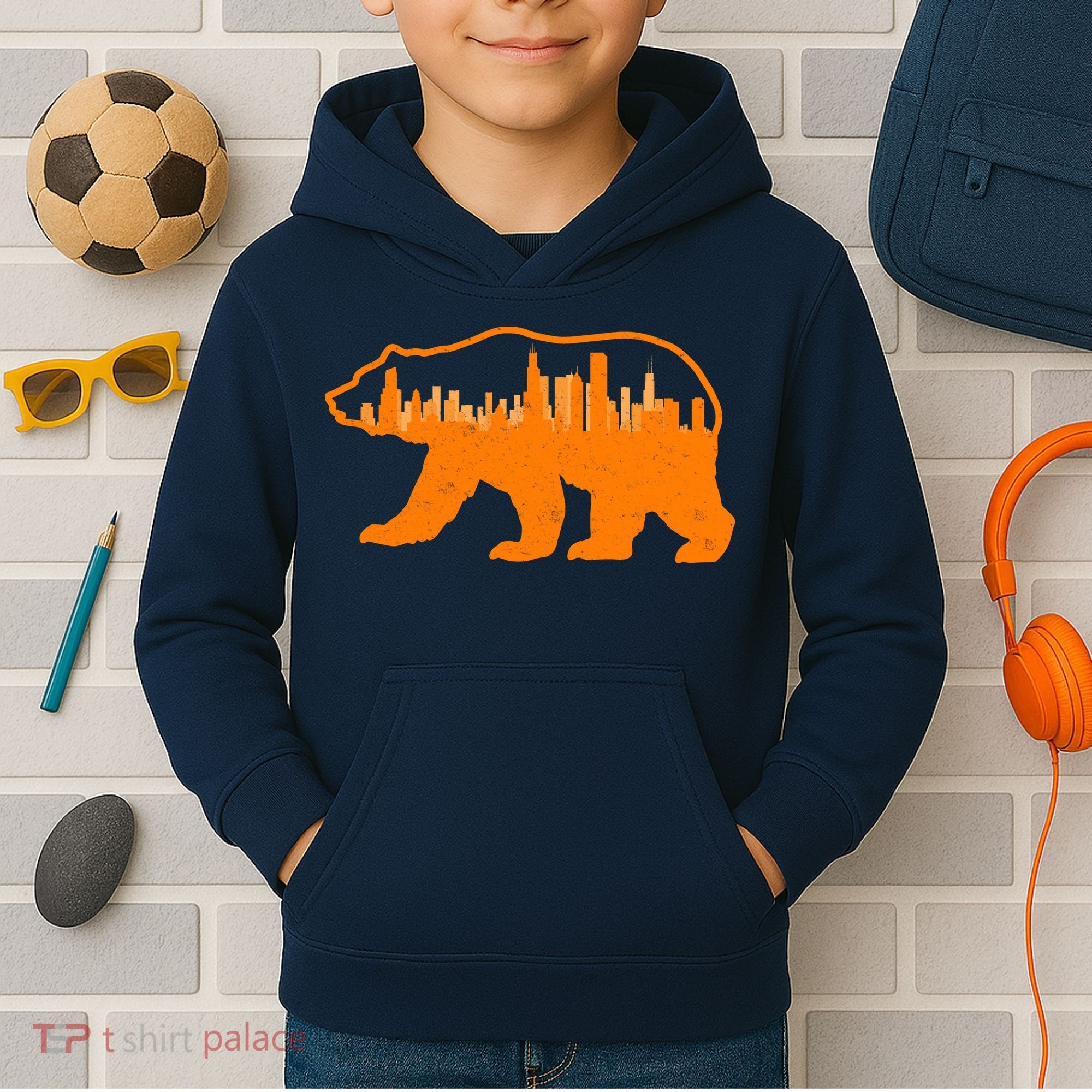 Chicago Skyline City Bear Kids Hoodie