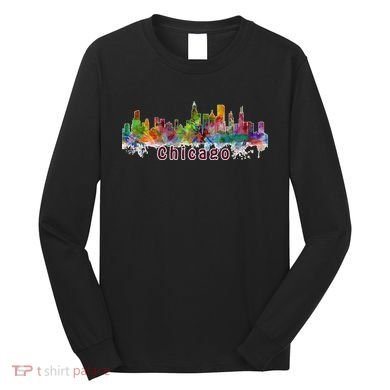 Chicago Skyline Paint Splatter Long Sleeve Shirt