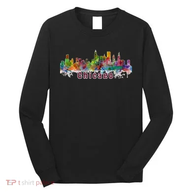Chicago Skyline Paint Splatter Long Sleeve Shirt