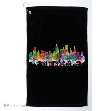 Chicago Skyline Paint Splatter Golf Towel