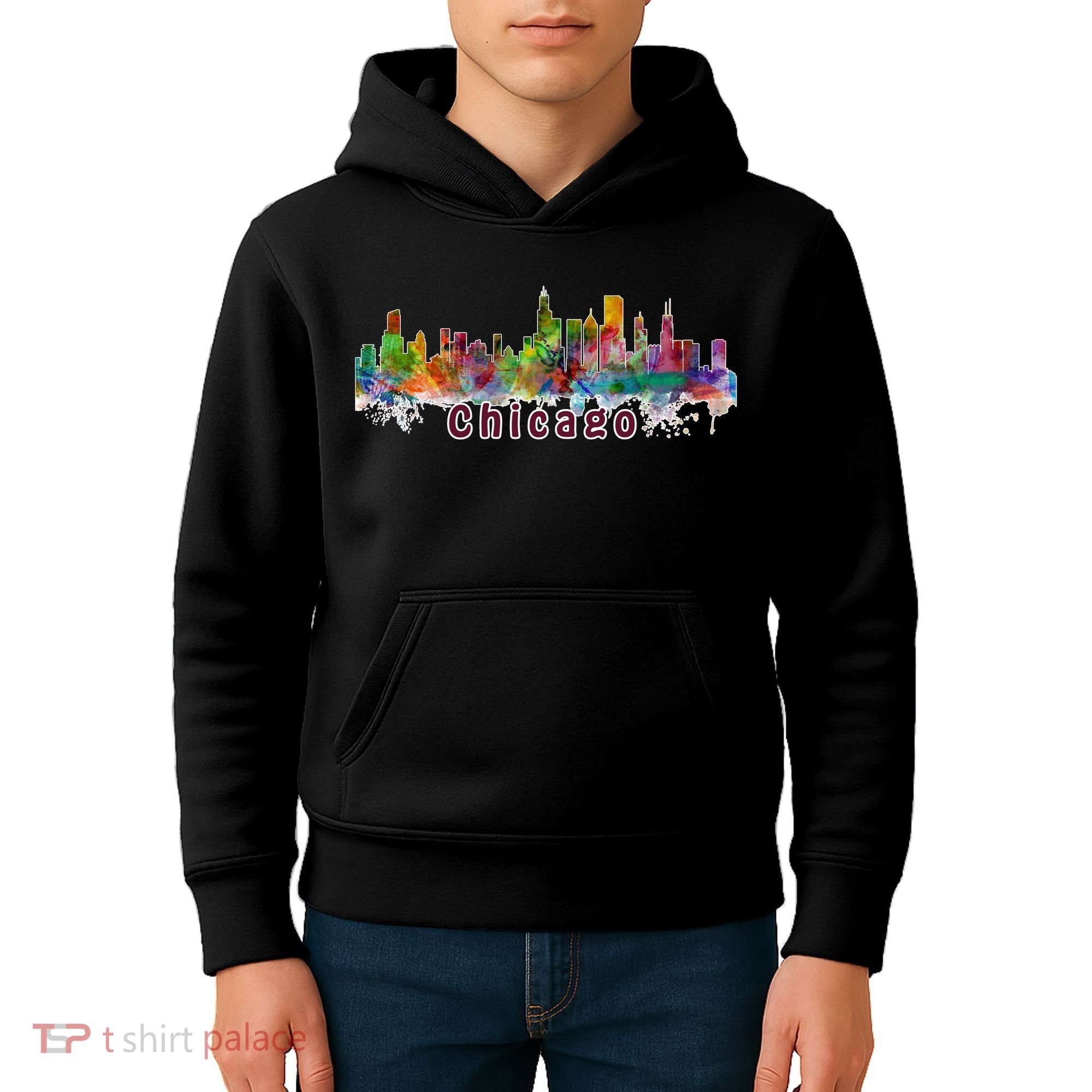 Chicago Skyline Paint Splatter Kids Hoodie