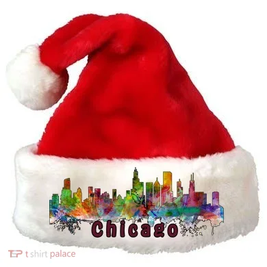 Chicago Skyline Paint Splatter Santa Hat