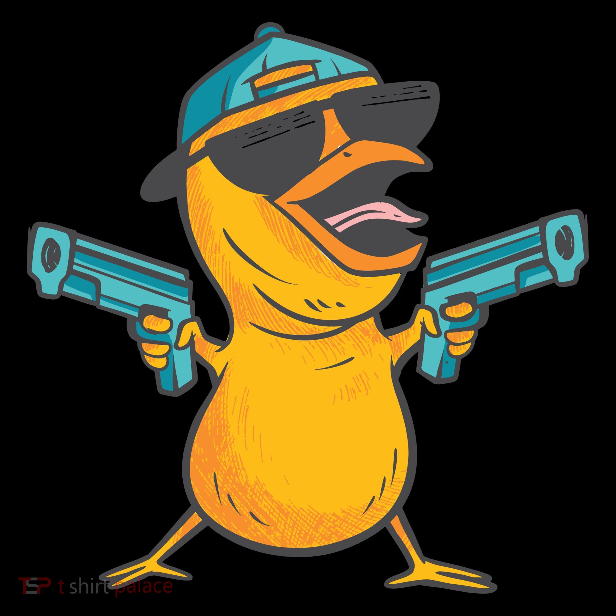 Chick Cartoon With Guns Button