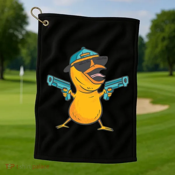 Chick Cartoon With Guns Golf Towel