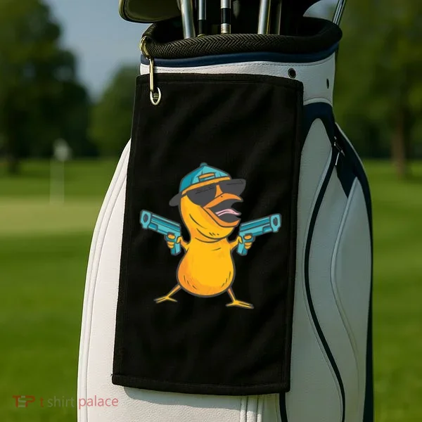 Chick Cartoon With Guns Golf Towel
