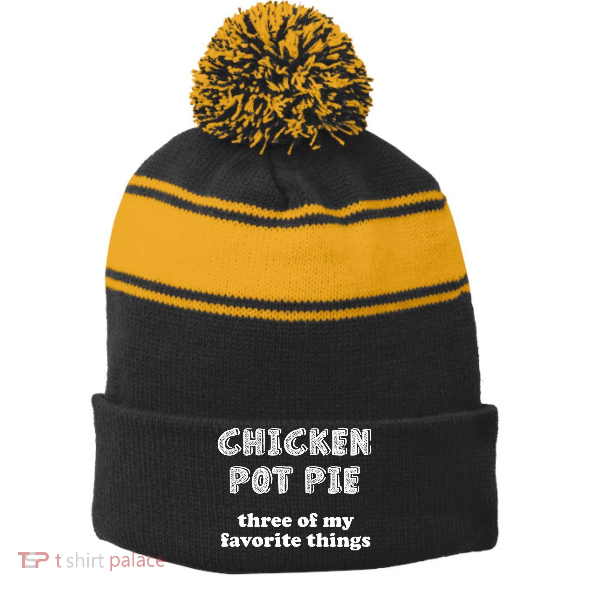 Chicken Pot Pie My Three Favorite Things Stripe Pom Pom Beanie