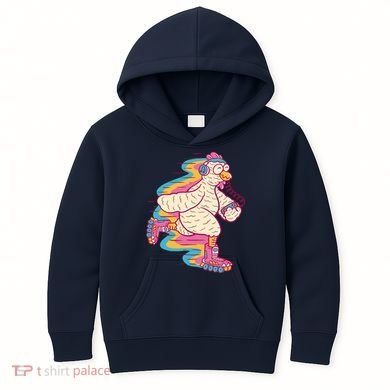 Chicken Roller Skating Kids Hoodie