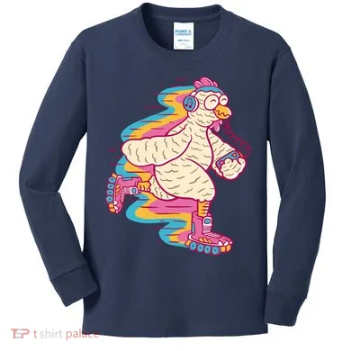 Chicken Roller Skating Kids Long Sleeve Shirt