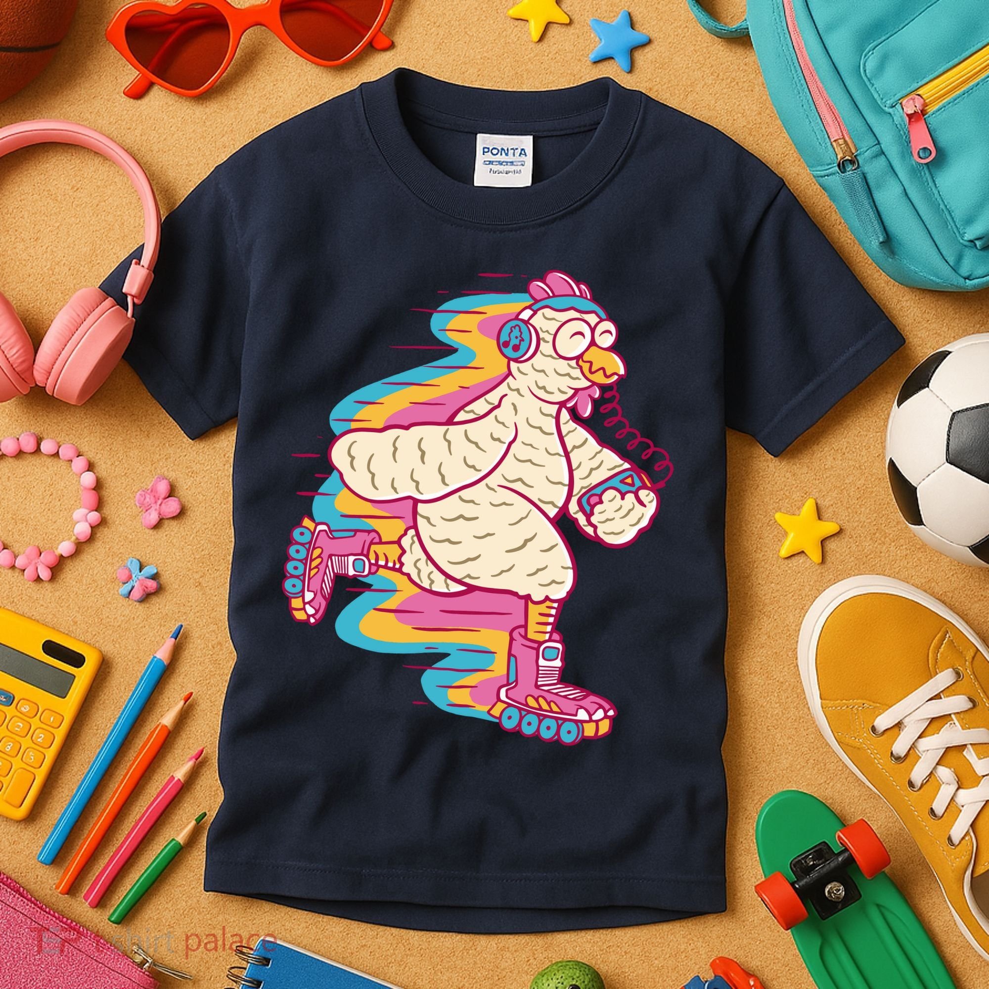 Chicken Roller Skating Kids T-Shirt