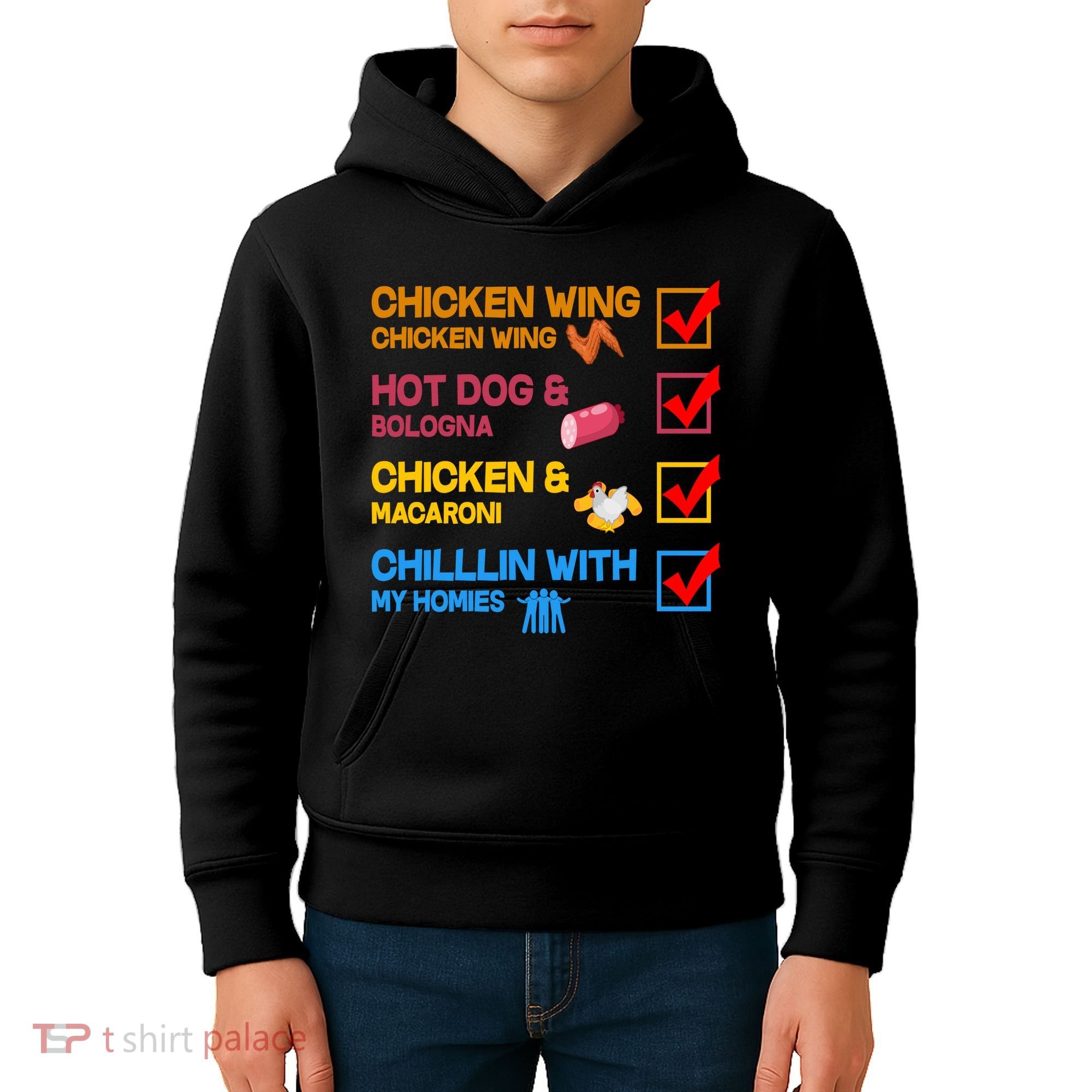 Chicken Wing Hot Dog Macaroni Chillin With My Homies Kids Hoodie