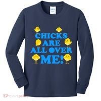 Chicks Are All Over Me Funny Baby Chick Easter Kids Long Sleeve Shirt thumb 0