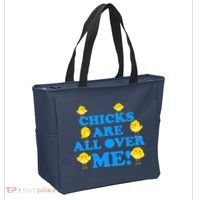 Chicks Are All Over Me Funny Baby Chick Easter Tote Bag thumb 2