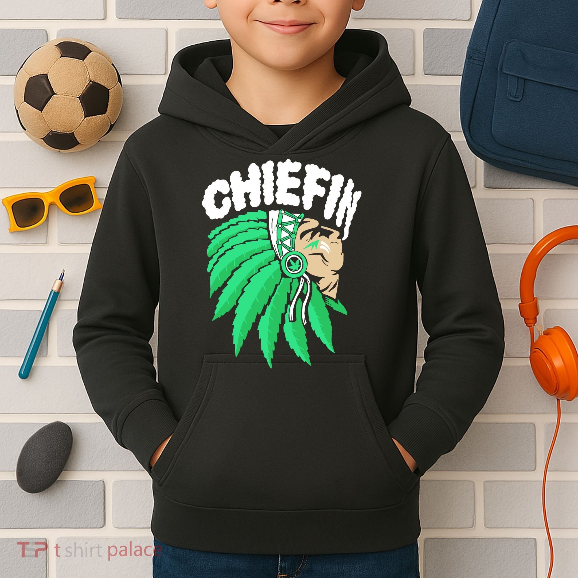 Chiefin Smoke Weed Native American Kids Hoodie