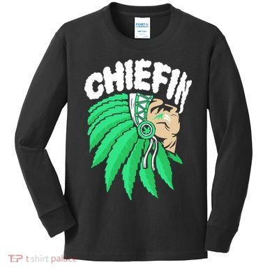 Chiefin Smoke Weed Native American Kids Long Sleeve Shirt