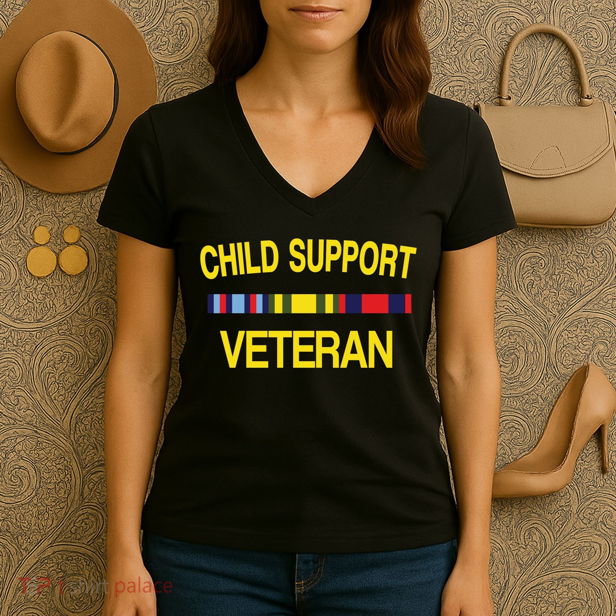 Child Support Veteran Women's V-Neck T-Shirt