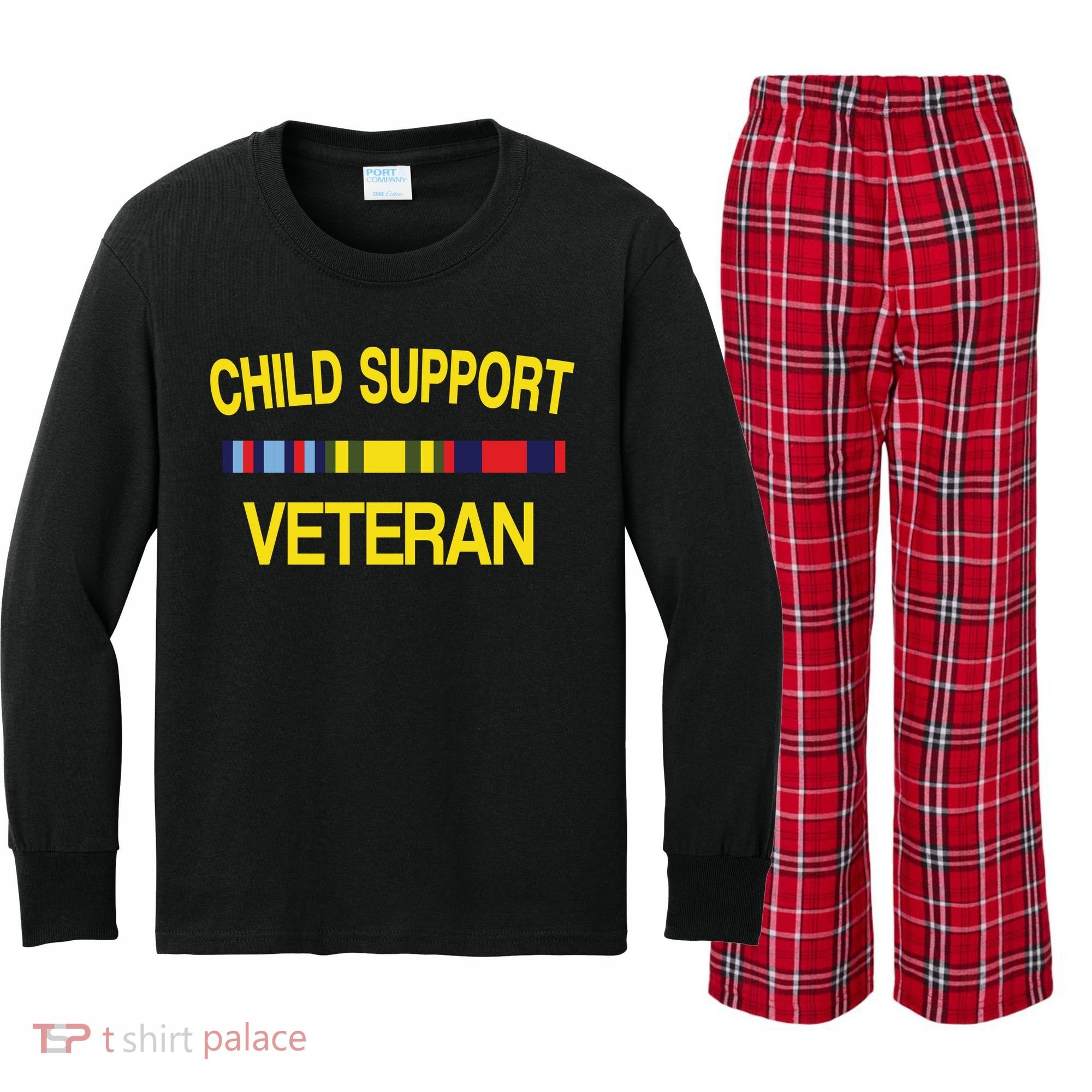 Child Support Veteran Kids Long Sleeve Plaid Pajama Set