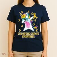 Childhood Cancer Awareness Dabbing Unicorn T-Shirt thumb 4