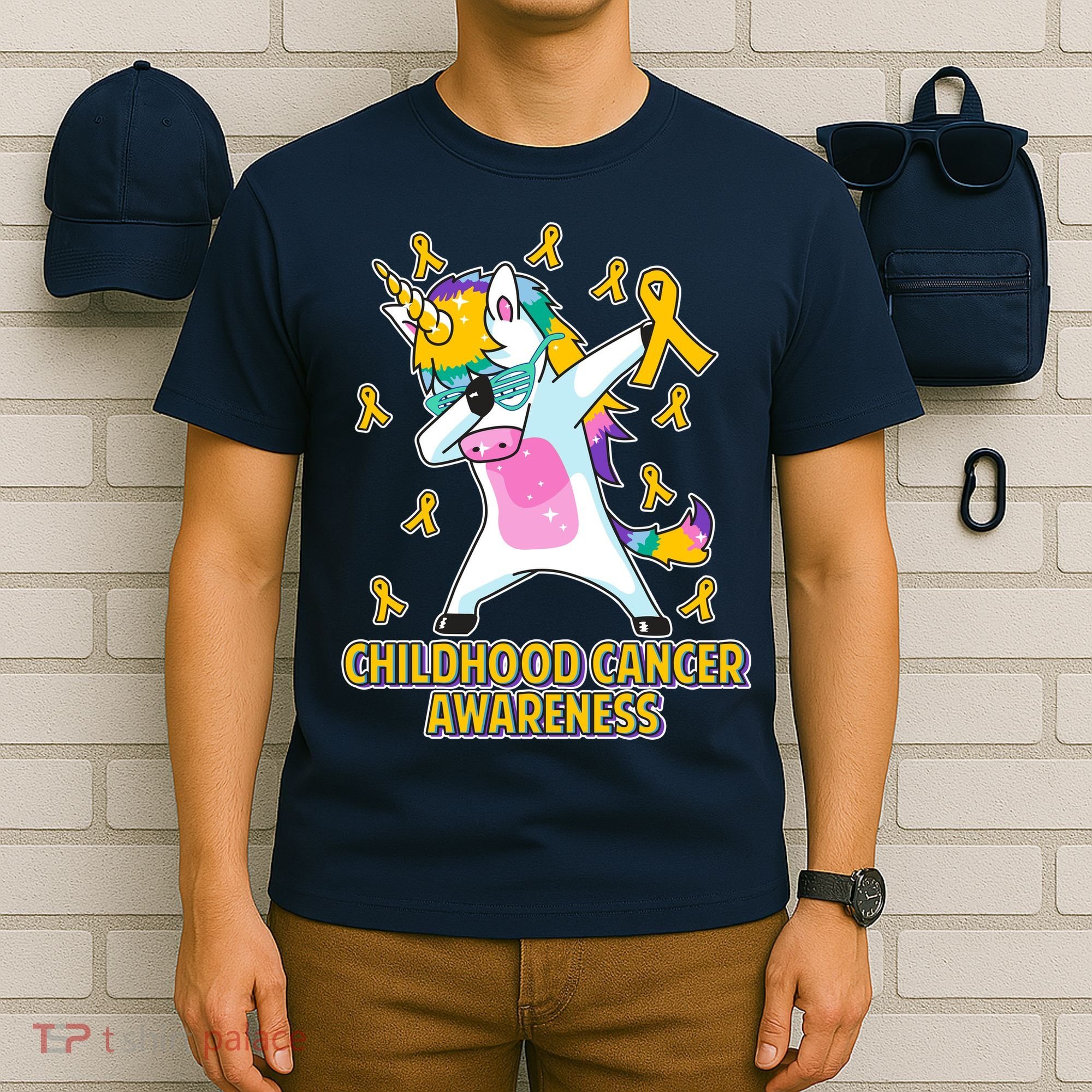 Childhood Cancer Awareness Dabbing Unicorn T-Shirt