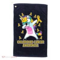 Childhood Cancer Awareness Dabbing Unicorn Golf Towel thumb 0