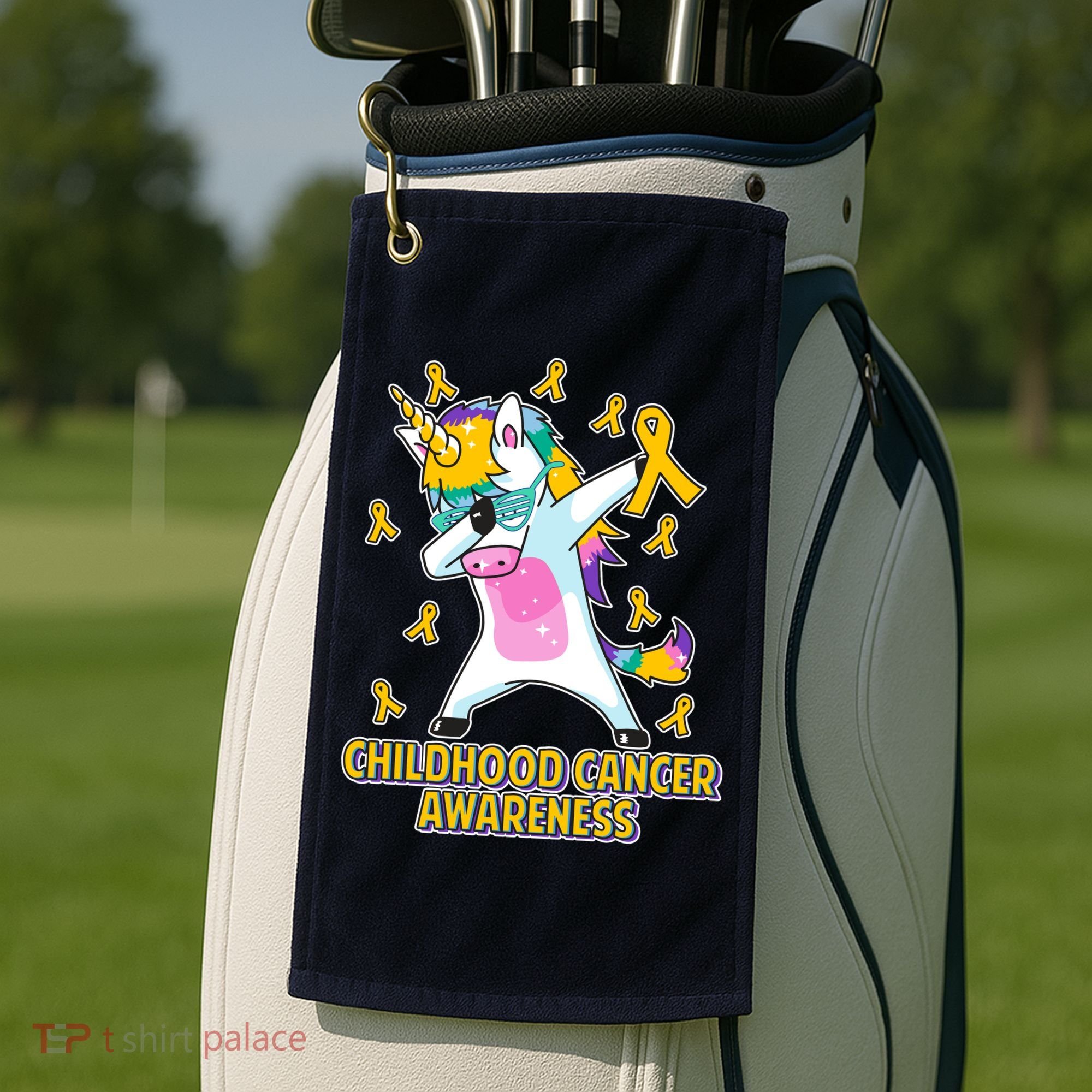 Childhood Cancer Awareness Dabbing Unicorn Golf Towel