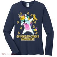 Childhood Cancer Awareness Dabbing Unicorn Women's Long Sleeve Shirt thumb 0