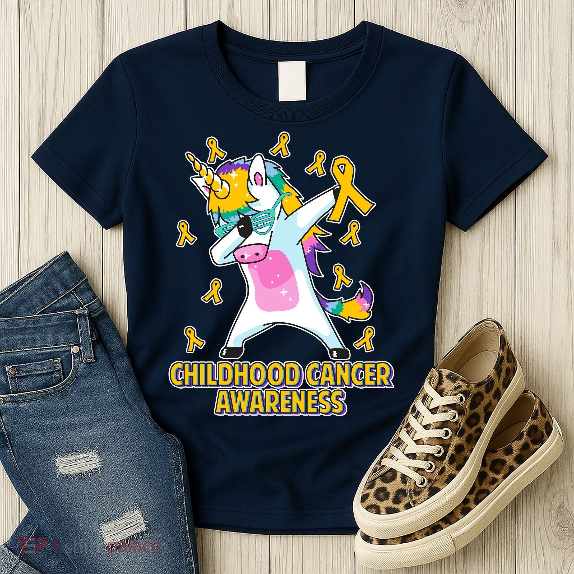 Childhood Cancer Awareness Dabbing Unicorn Women's T-Shirt