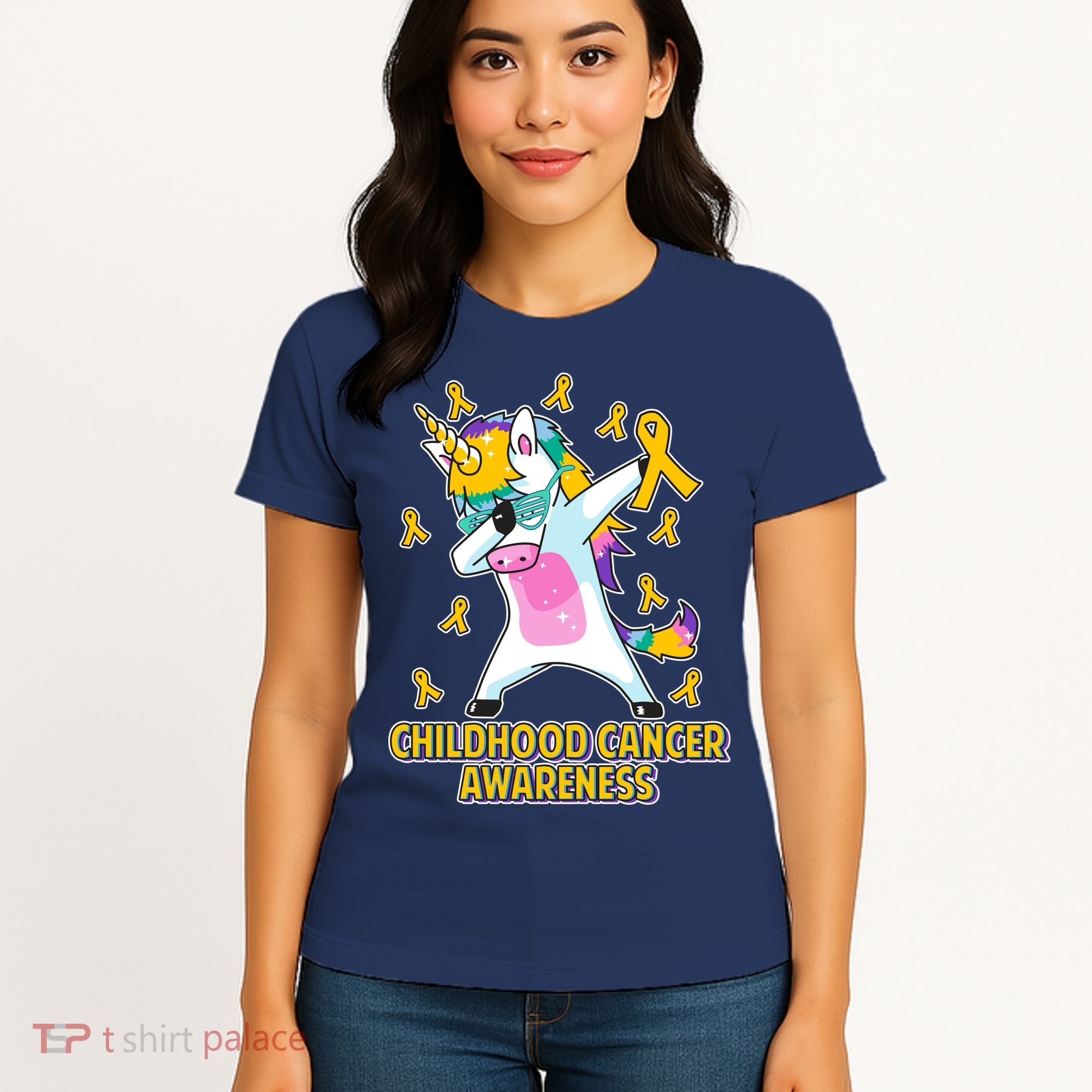 Childhood Cancer Awareness Dabbing Unicorn Women's T-Shirt