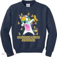 Childhood Cancer Awareness Dabbing Unicorn Kids Sweatshirt thumb 0