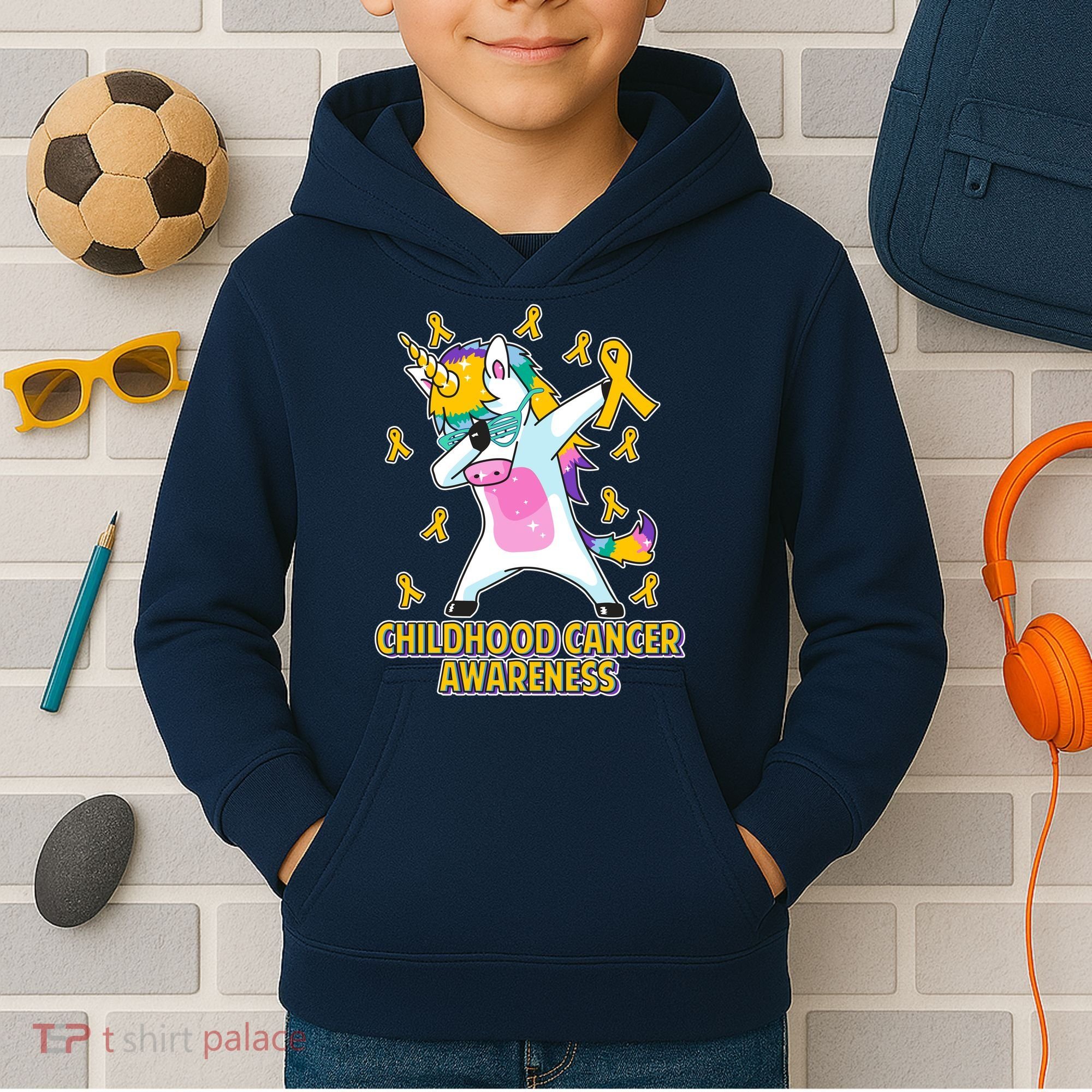 Childhood Cancer Awareness Dabbing Unicorn Kids Hoodie