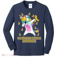 Childhood Cancer Awareness Dabbing Unicorn Kids Long Sleeve Shirt thumb 0