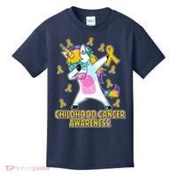Childhood Cancer Awareness Dabbing Unicorn Kids T-Shirt thumb 0