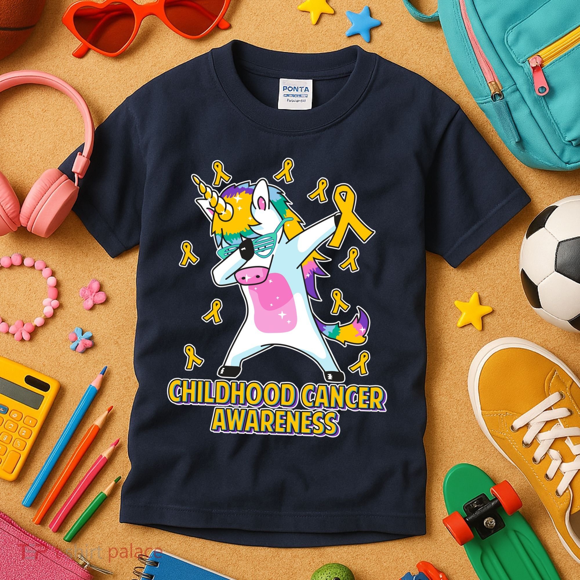 Childhood Cancer Awareness Dabbing Unicorn Kids T-Shirt