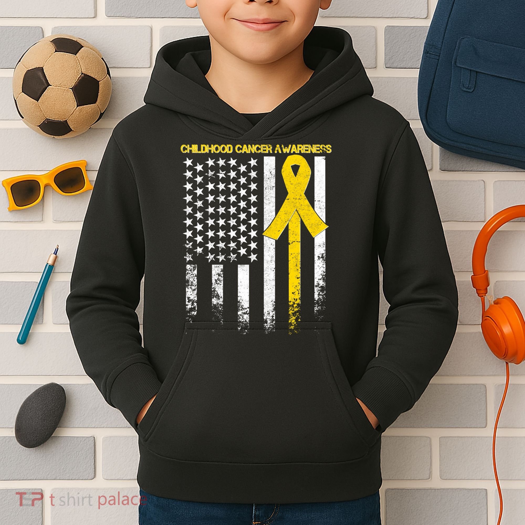 Childhood Cancer Awareness Flag Kids Hoodie