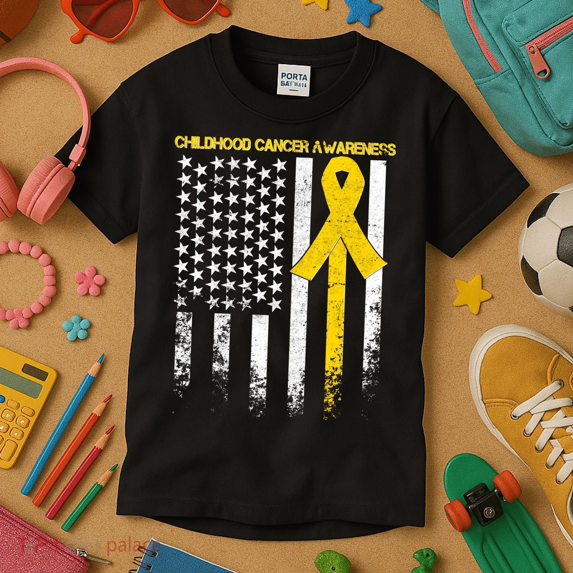 Childhood Cancer Awareness Flag Kids T-Shirt