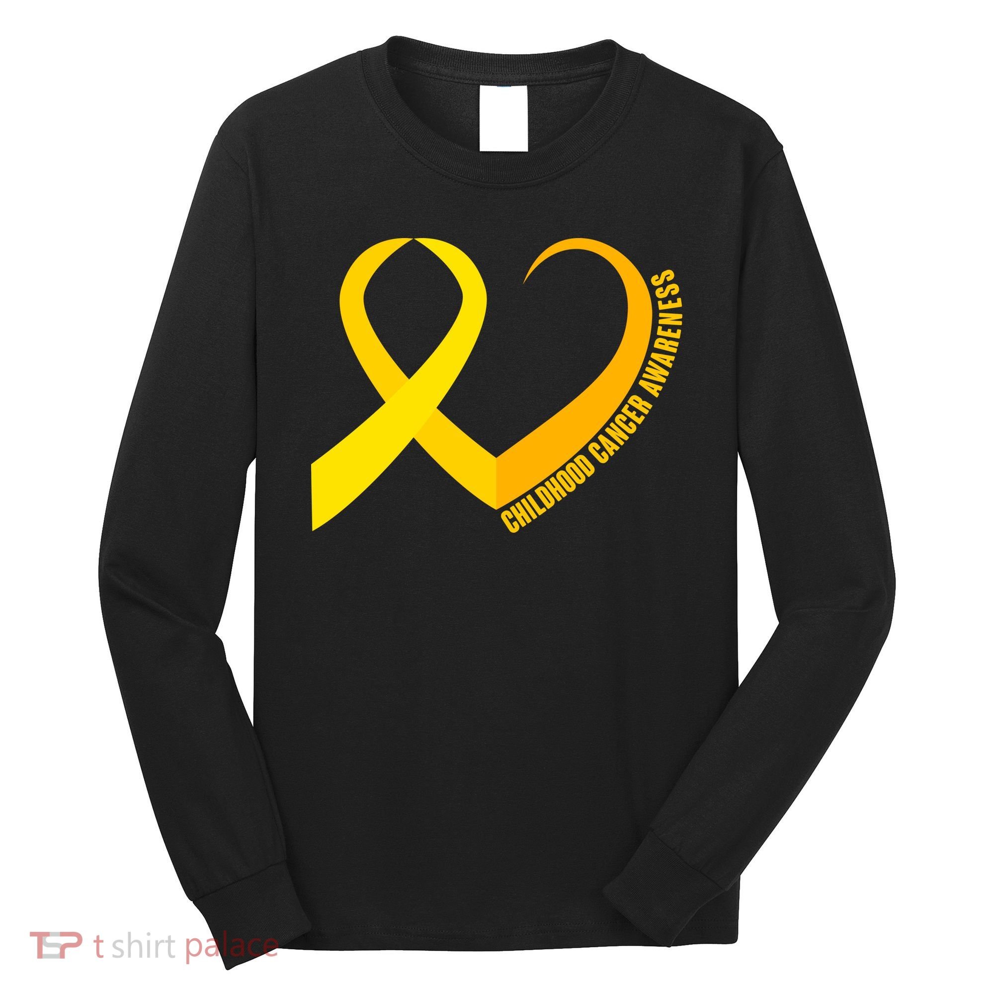 Childhood Cancer Awareness Yellow Ribbon Heart Long Sleeve Shirt