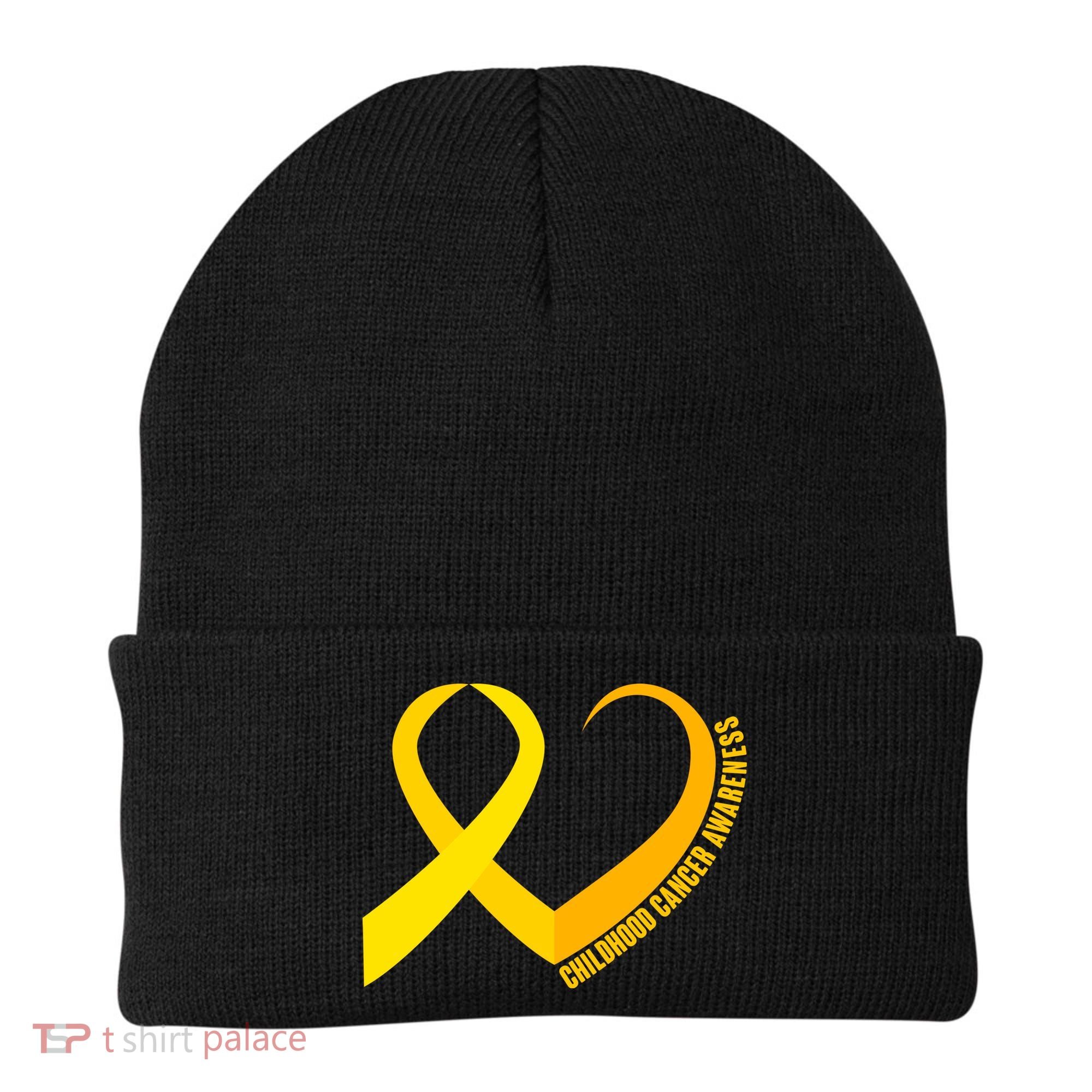 Childhood Cancer Awareness Yellow Ribbon Heart Beanie