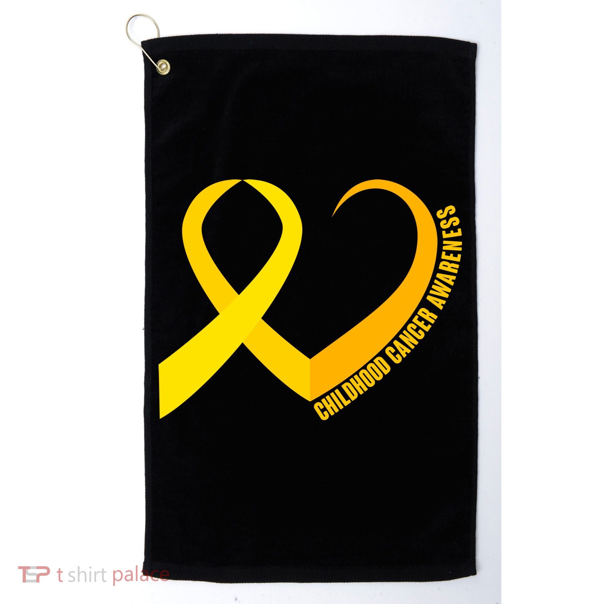 Childhood Cancer Awareness Yellow Ribbon Heart Golf Towel