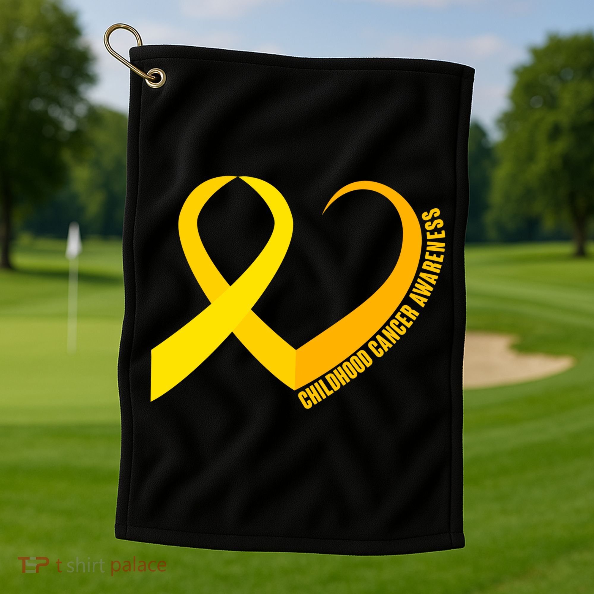 Childhood Cancer Awareness Yellow Ribbon Heart Golf Towel