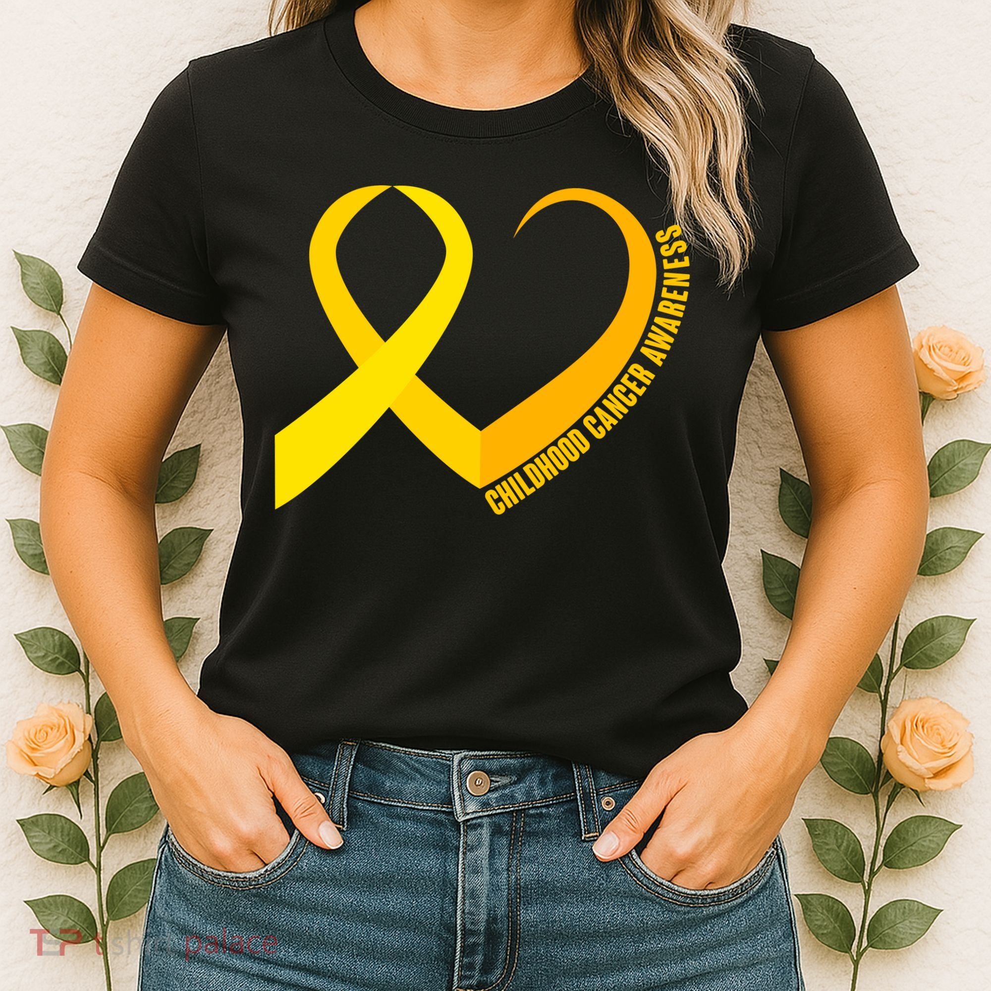 Childhood Cancer Awareness Yellow Ribbon Heart Women's T-Shirt