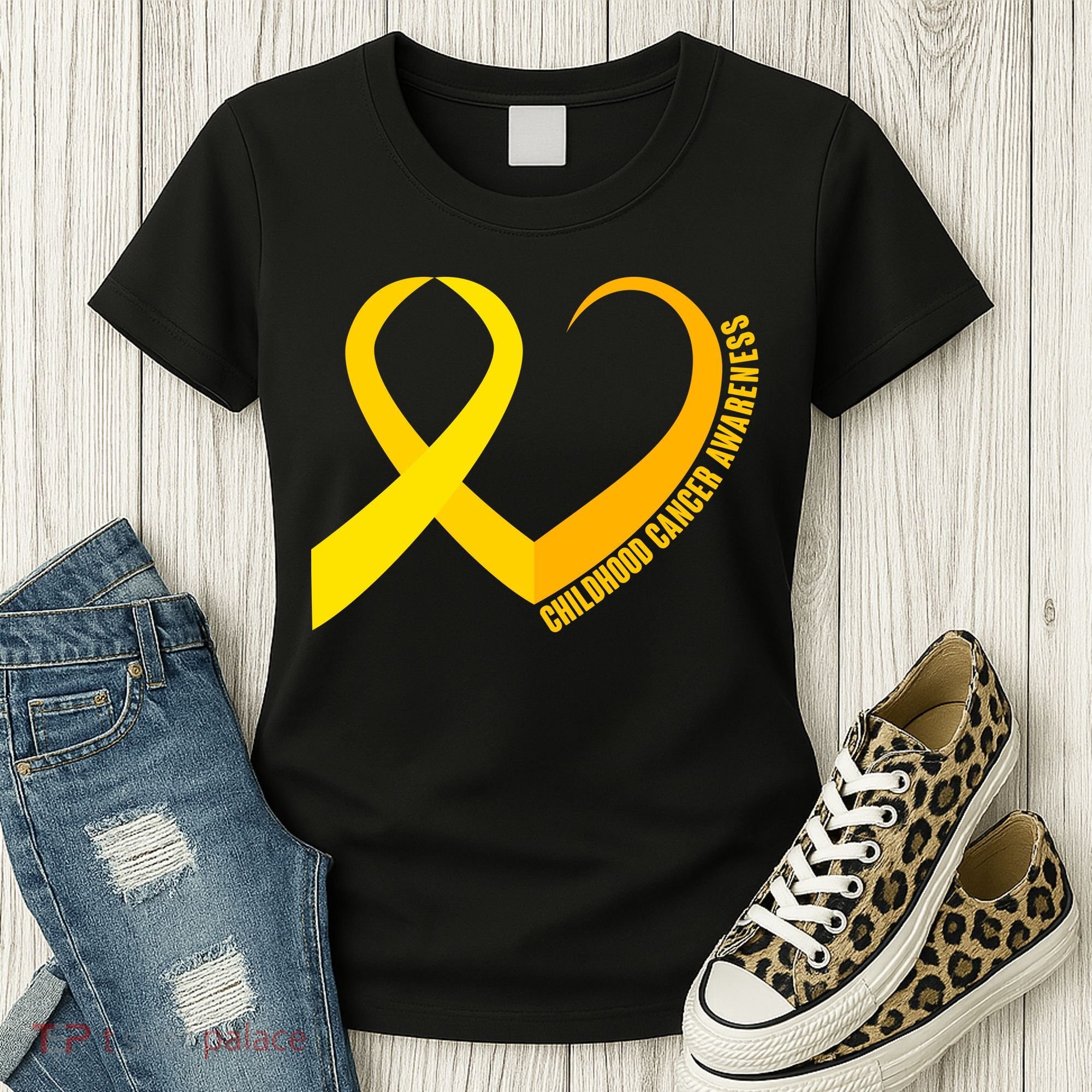 Childhood Cancer Awareness Yellow Ribbon Heart Women's T-Shirt