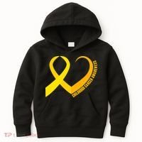 Childhood Cancer Awareness Yellow Ribbon Heart Kids Hoodie thumb 0