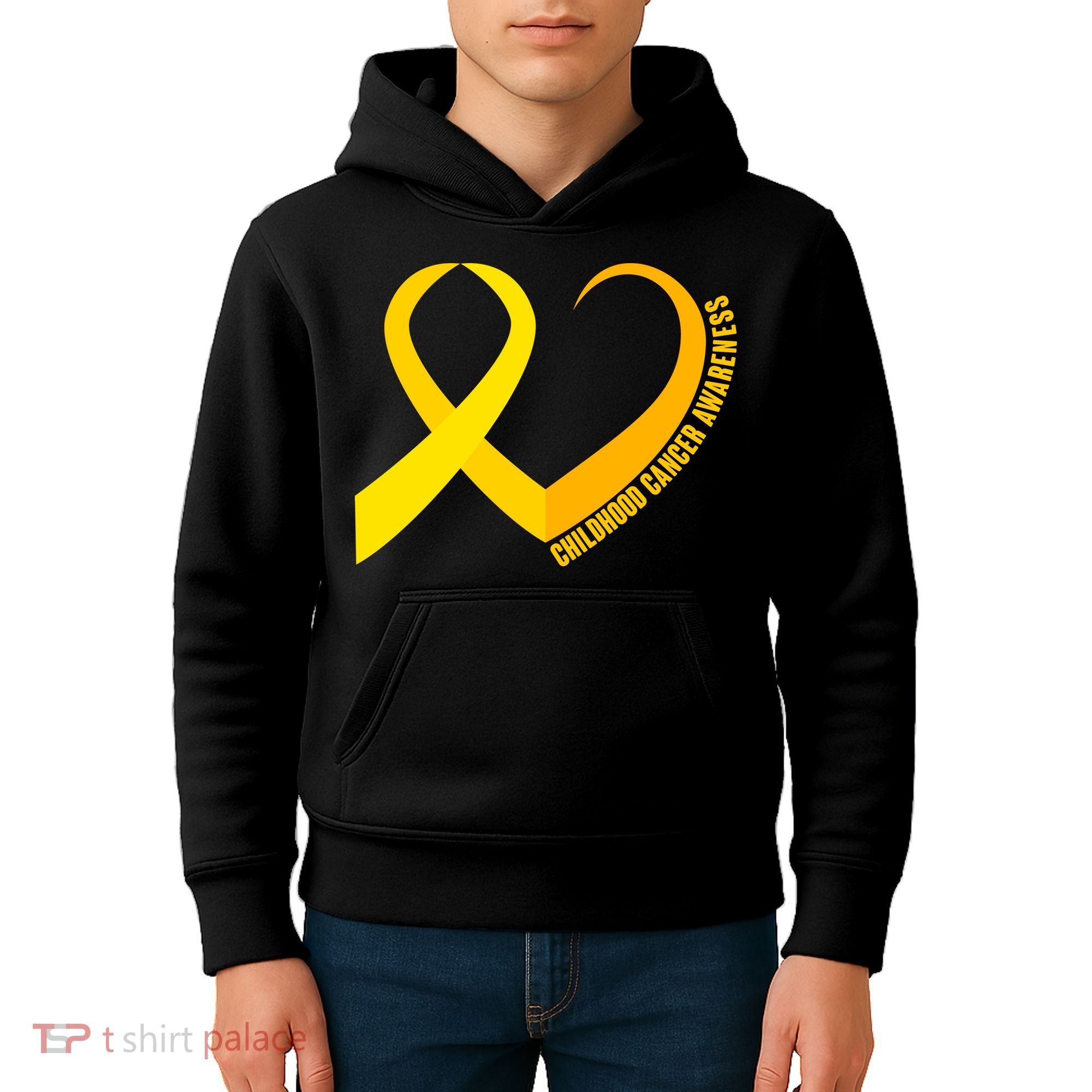Childhood Cancer Awareness Yellow Ribbon Heart Kids Hoodie