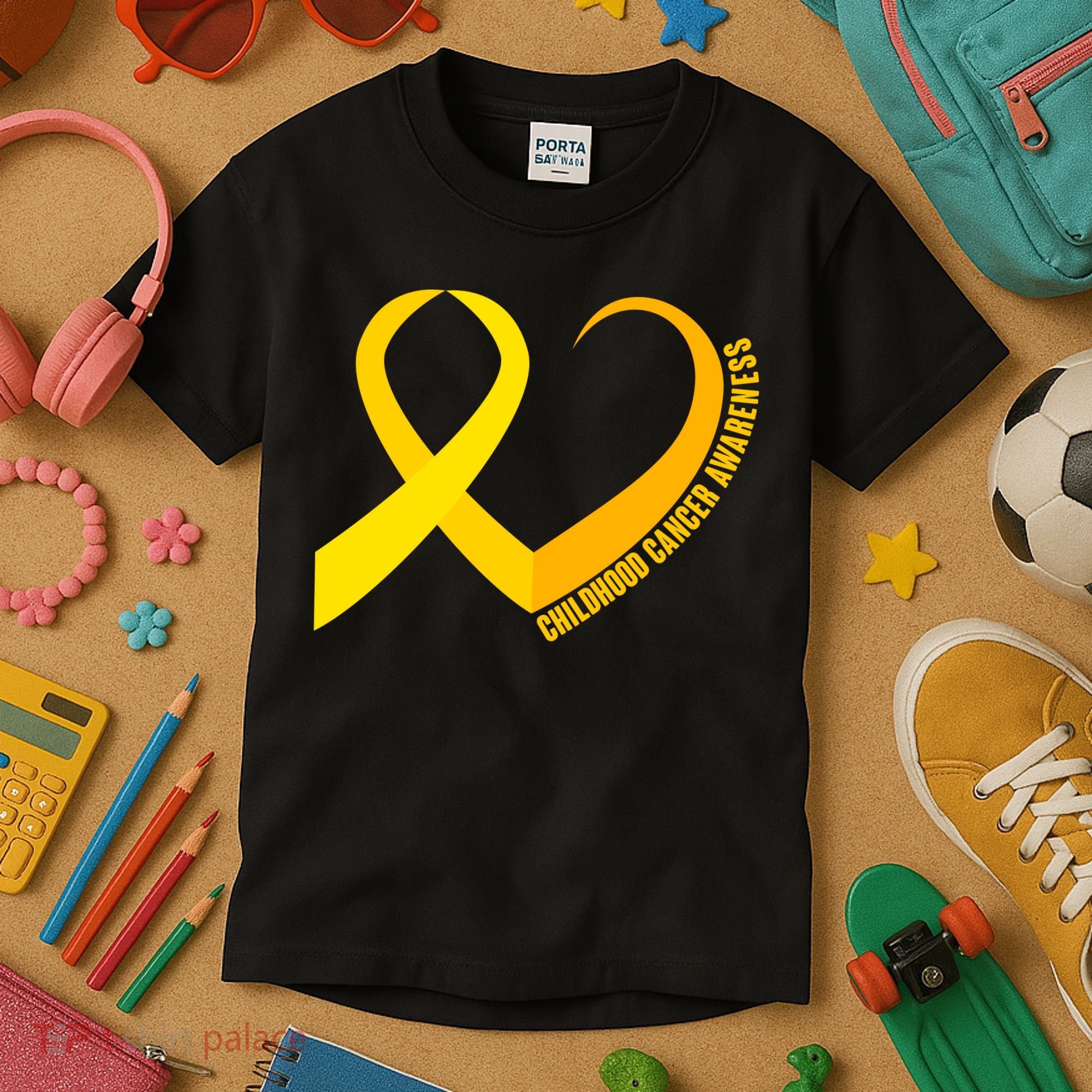 Childhood Cancer Awareness Yellow Ribbon Heart Kids T-Shirt