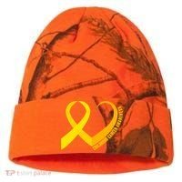 Childhood Cancer Awareness Yellow Ribbon Heart Kati Licensed 12" Camo Cuffed Beanie thumb 0