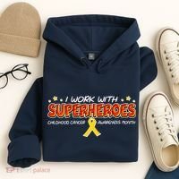 Childhood Cancer I Work With Superheroes Hoodie thumb 4