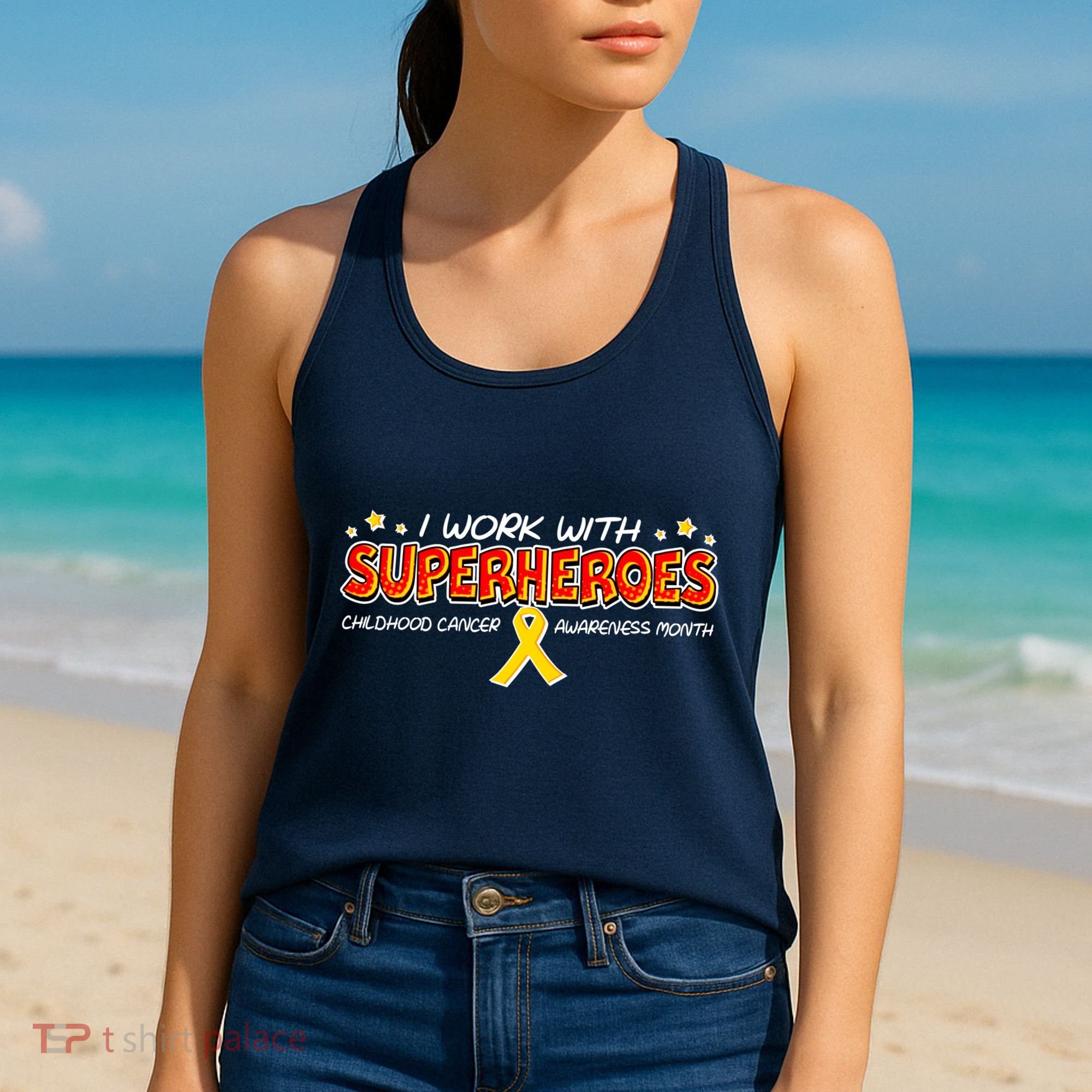Childhood Cancer I Work With Superheroes Women's Tank Top