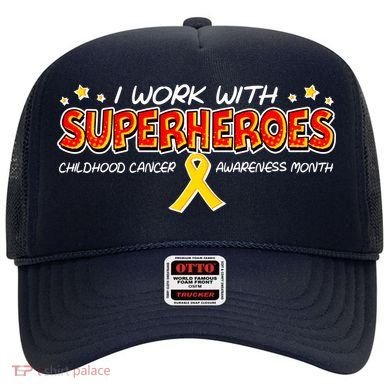 Childhood Cancer I Work With Superheroes Hat